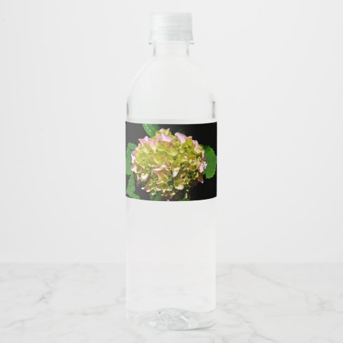 Green yellow pink Hydrangea pink yellow flower Water Bottle Label