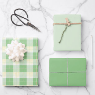 Green Yellow Plaid and Coordinated Shades of Green Wrapping Paper Sheets