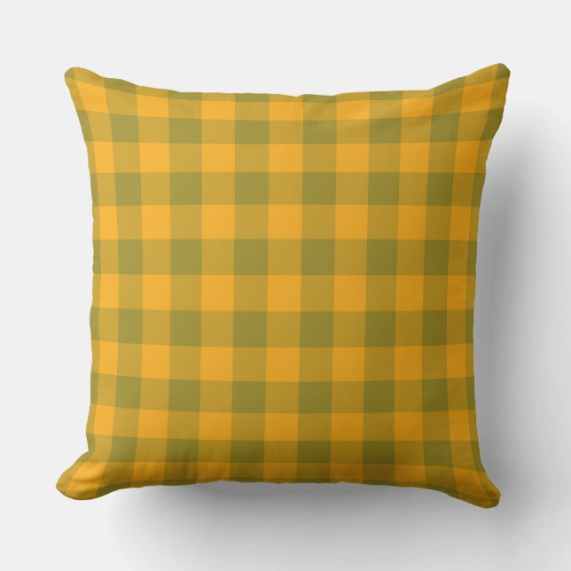 Green Yellow Plaid Checker Pattern Throw Pillow (Front)
