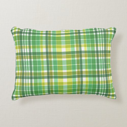 Green Yellow Plaid Design Accent Pillow