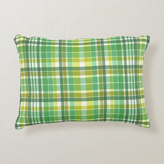Green Yellow Plaid Design Accent Pillow (Front)