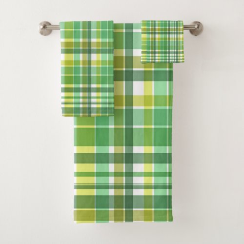 Green Yellow Plaid Design Bath Towel Set