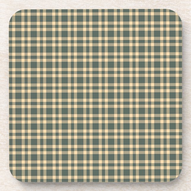 Green Yellow Plaid Pattern Beverage Coaster (Front)