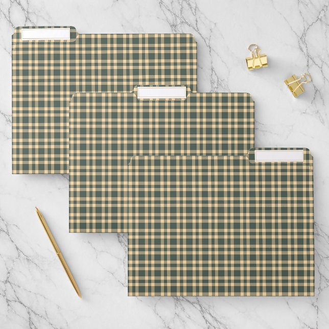 Green Yellow Plaid Pattern File Folder (Set)