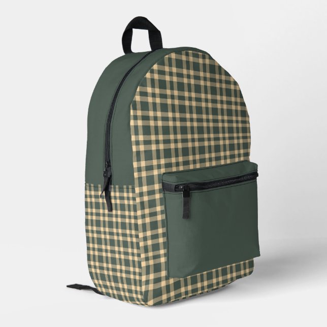 Green Yellow Plaid Pattern Printed Backpack (Back Corner Left)