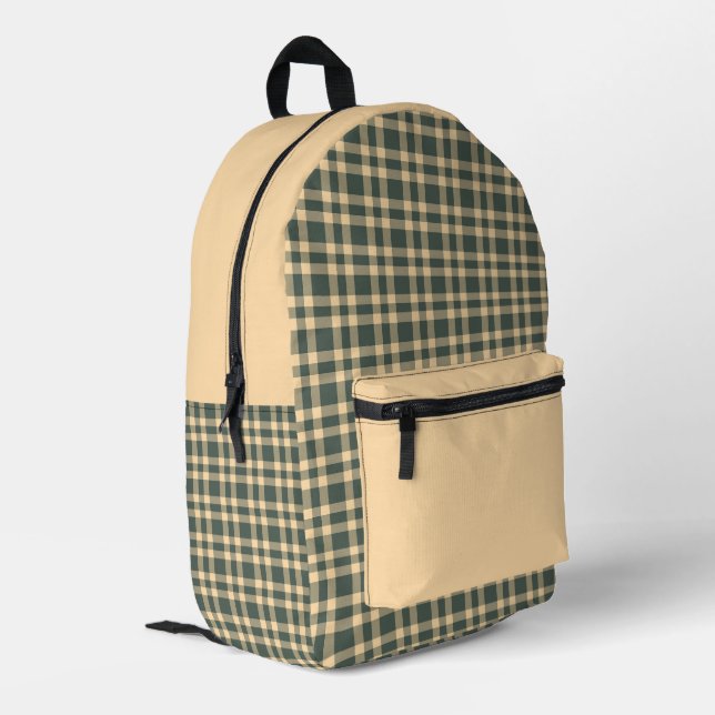 Green Yellow Plaid Pattern Printed Backpack (Back Corner Left)