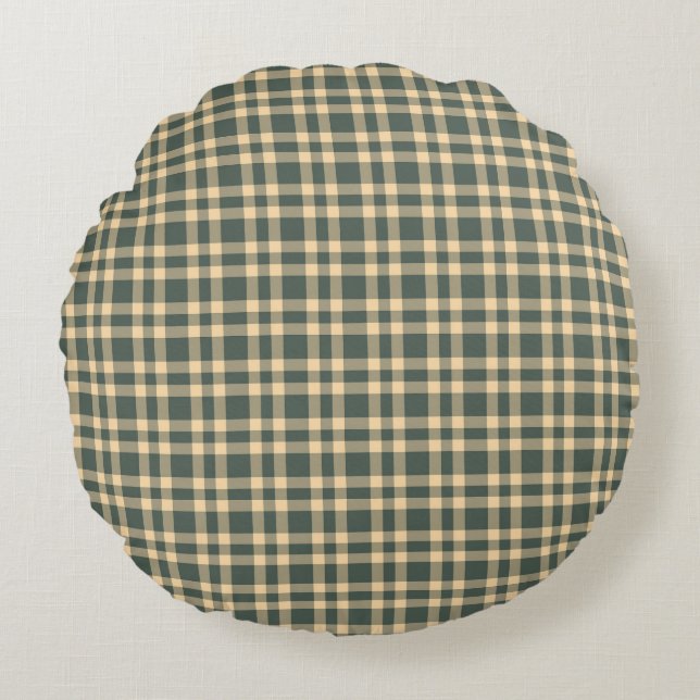 Green Yellow Plaid Pattern Round Pillow (Front)