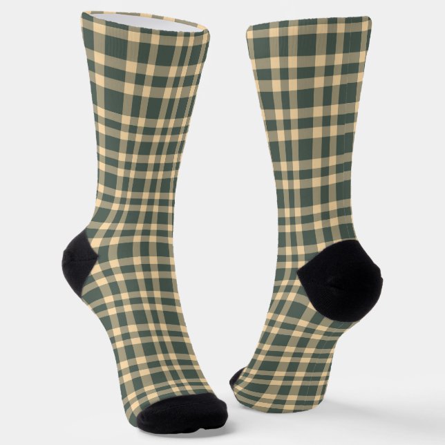 Green Yellow Plaid Pattern Socks (Angled)