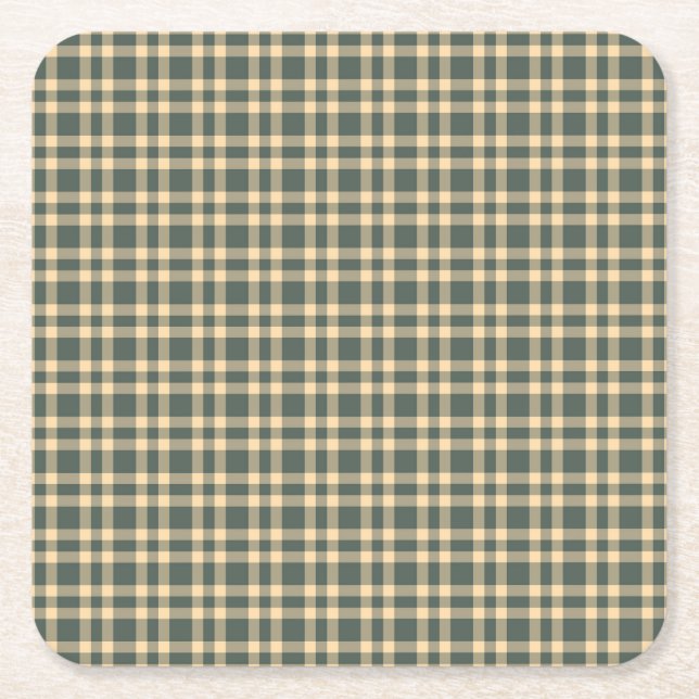 Green Yellow Plaid Pattern Square Paper Coaster (Front)