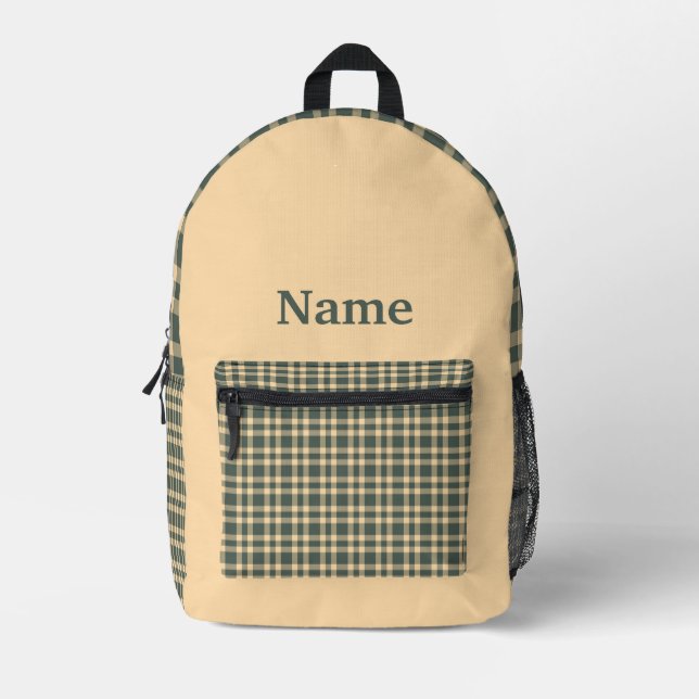 Green Yellow Plaid Personalize Pattern Printed Backpack (Front)