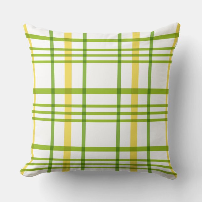 Green Yellow Plaid Stripes Summer Throw Pillow (Front)