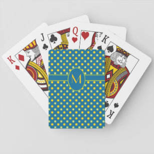 Green, Yellow Polkas Monogrammed Playing Cards