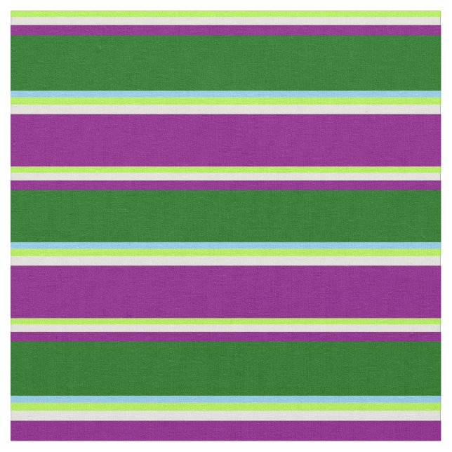 Green, Yellow, Purple, Dark Green & Light Sky Blue Fabric (Close Up)