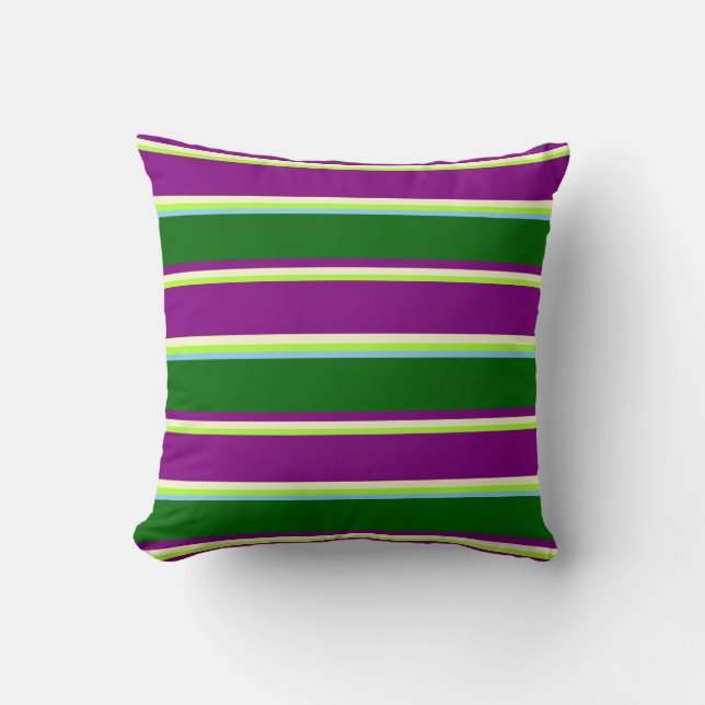 Green, Yellow, Purple, Dark Green & Light Sky Blue Throw Pillow (Front)