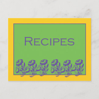 Green Yellow Purple Floral Recipe Card
