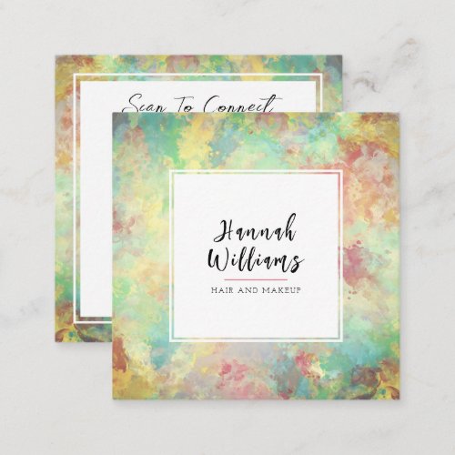 Green  Yellow Qr Code Colorful Abstract Pattern Square Business Card