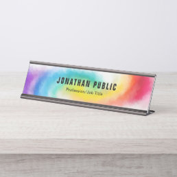 Green Yellow Red Blue Purple Rainbow Colors Modern Desk Name Plate