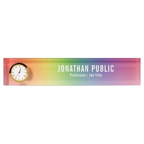 Green Yellow Red Blue Purple Template With Clock Desk Name Plate