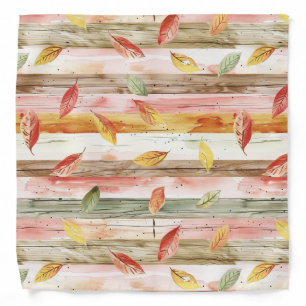 Green Yellow Red Pink Fall Leaves Stripes Bandana