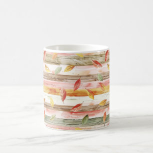 Green Yellow Red Pink Fall Leaves Stripes Coffee Mug