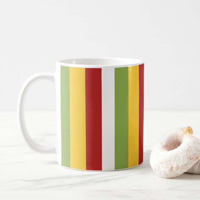 Green Yellow Red Stripes Coffee Mug (With Donut)