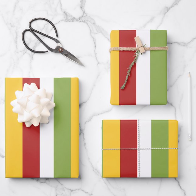 Green Yellow Red Stripes Wrapping Paper Sheets (Front)