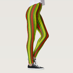 Green Yellow Red Vertical Stripes Design Leggings