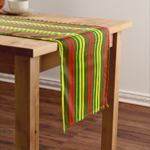 Green Yellow Red Vertical Stripes Design Short Table Runner