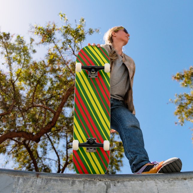 Green Yellow Red Vertical Stripes Design   Skateboard (Outdoor 1)
