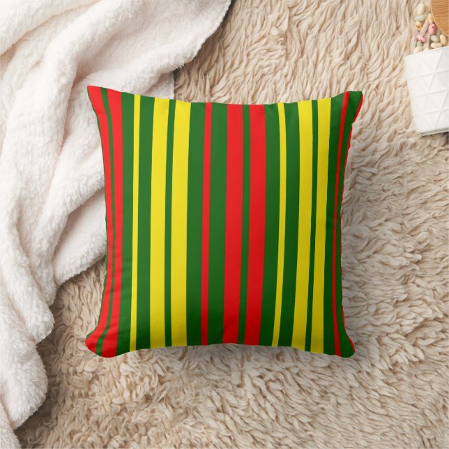 Green Yellow Red Vertical Stripes Design   Throw Pillow (Blanket)