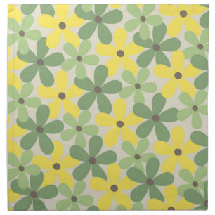 Green Yellow Retro Y2K 70s Flower Pattern Cloth Napkin