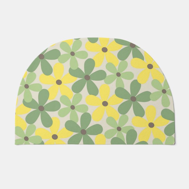 Green Yellow Retro Y2K 70s Flower Pattern Doormat (Front)