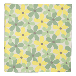 Green Yellow Retro Y2K 70s Flower Pattern Duvet Cover