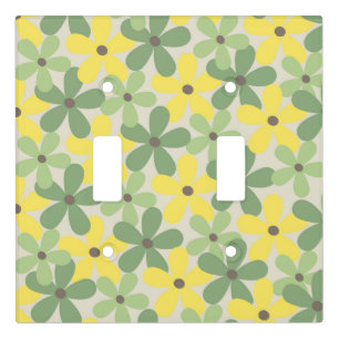 Green Yellow Retro Y2K 70s Flower Pattern Light Switch Cover