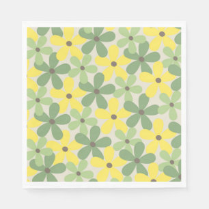 Green Yellow Retro Y2K 70s Flower Pattern Napkins