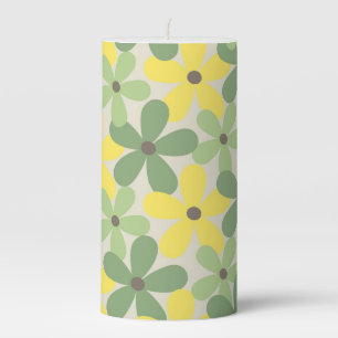 Green Yellow Retro Y2K 70s Flower Pattern Pillar Candle