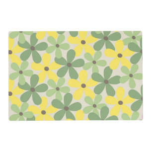 Green Yellow Retro Y2K 70s Flower Pattern Placemat
