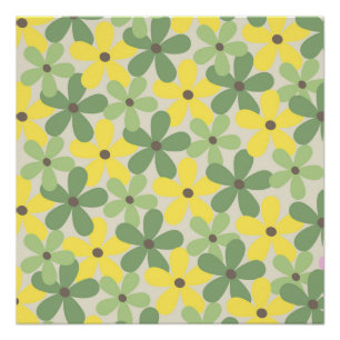 Green Yellow Retro Y2K 70s Flower Pattern Poster