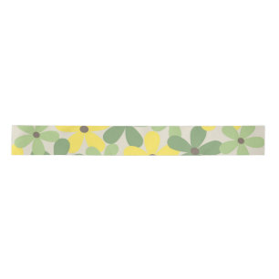 Green Yellow Retro Y2K 70s Flower Pattern Satin Ribbon