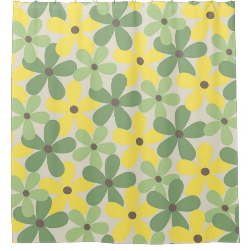 Green Yellow Retro Y2K 70s Flower Pattern Shower Curtain