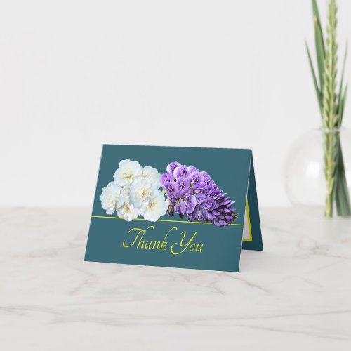 Green Yellow Rose Wisteria Chic Bouquet Thank You Card