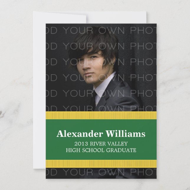 Green/Yellow School Color Stripes Grad Invite (Front)