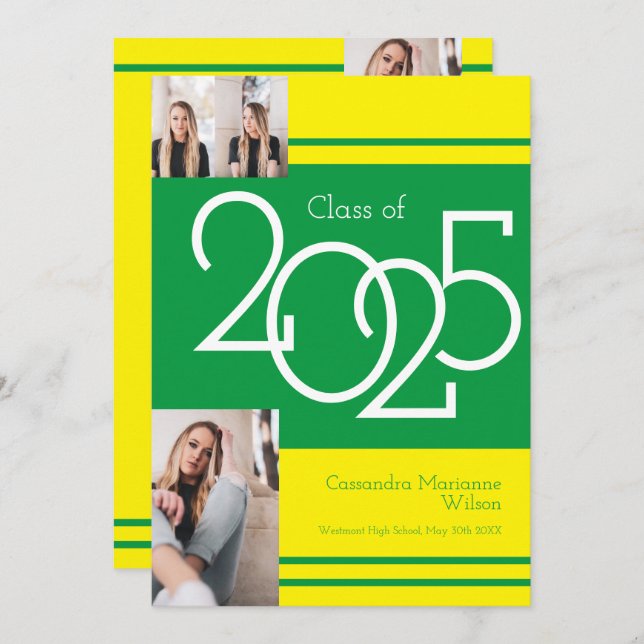 Green Yellow School Colors Graduation Announcement (Front/Back)