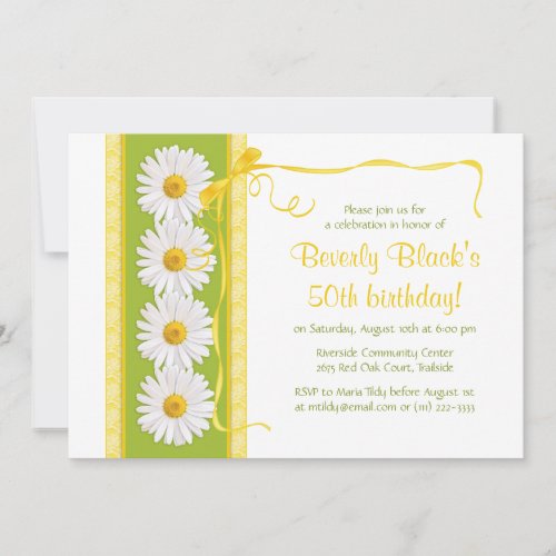 Green Yellow Shasta Daisy Birthday Invitation