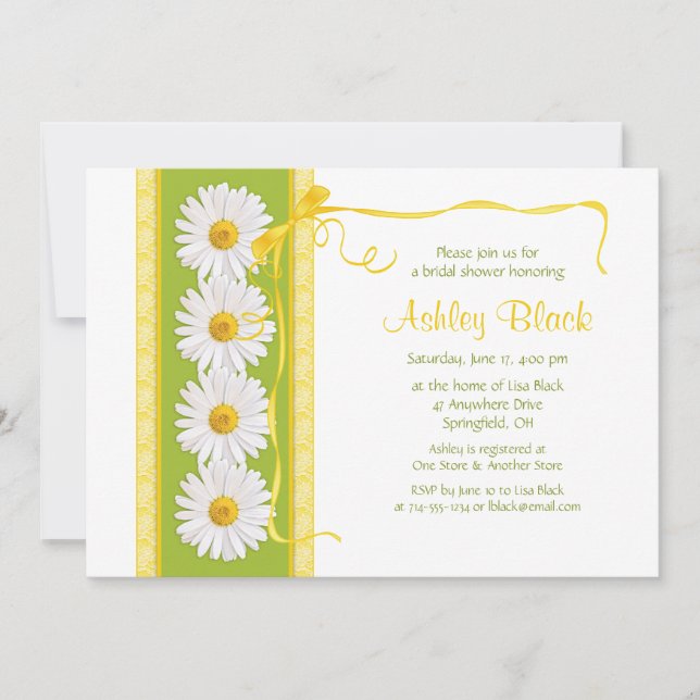 Green Yellow Shasta Daisy Bridal Shower Invitation (Front)