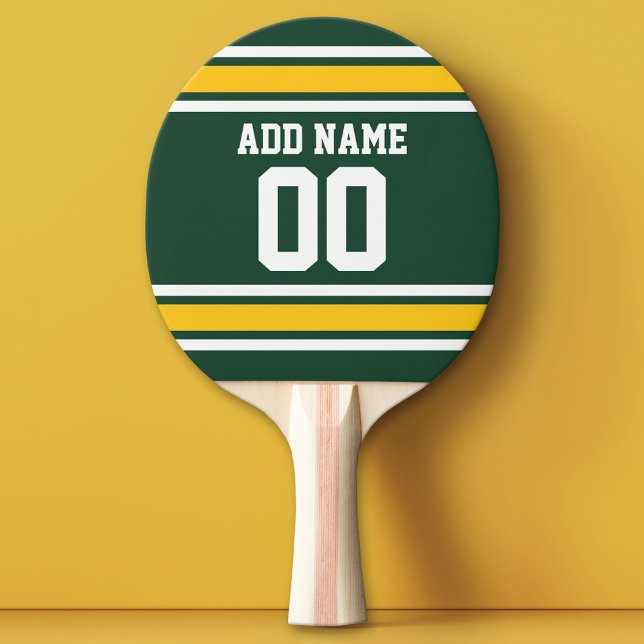 Green Yellow Sports Football Jersey Name Number Ping Pong Paddle (Custom Ping Pong Paddle - Team or College colors Sports Jersey)