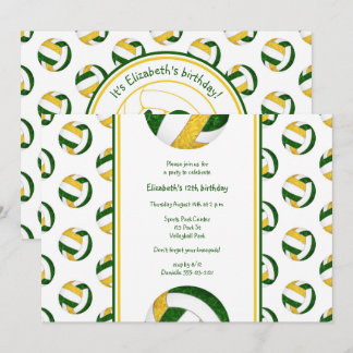 green yellow sporty girl volleyball birthday party invitation