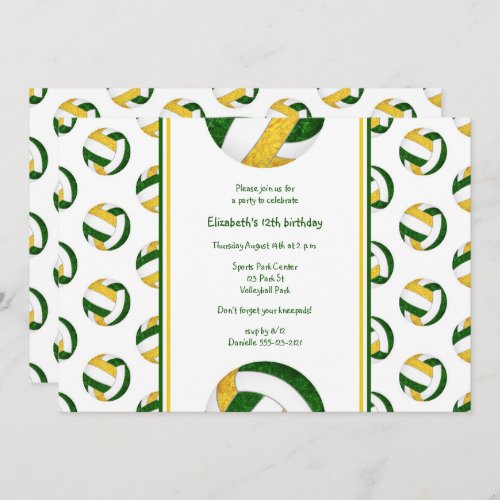 green yellow sporty girl volleyball birthday party invitation