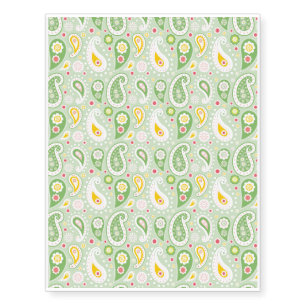Green & Yellow Spring Paisley Temporary Tattoos
