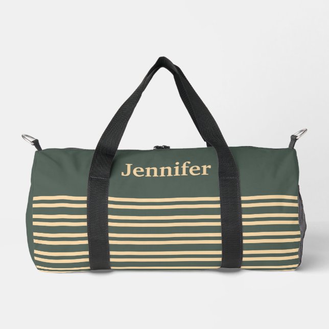 Green Yellow Stripes Personalize Pattern Small Duffle Bag (Front)